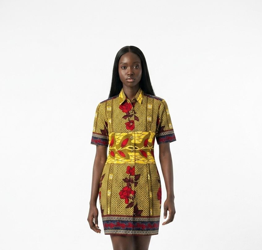Robe Working Lady en forme de chemise en wax 100 % coton