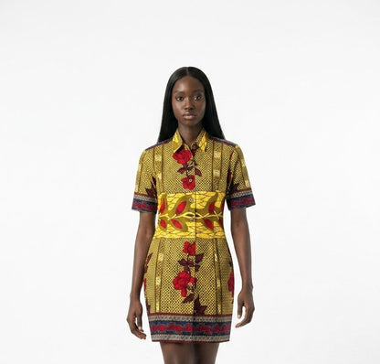 Robe Working Lady en forme de chemise en wax 100 % coton