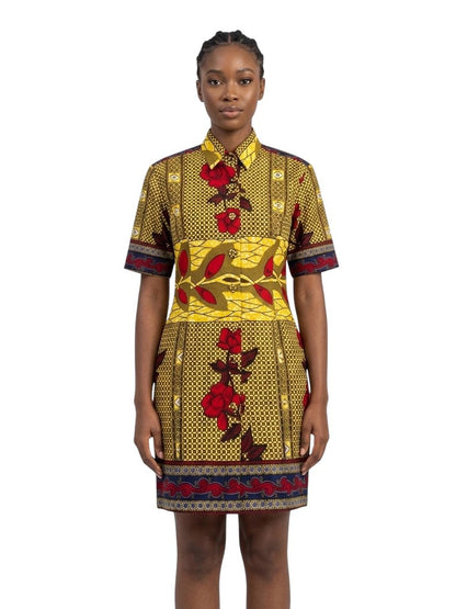 Robe Working Lady en forme de chemise en wax 100 % coton