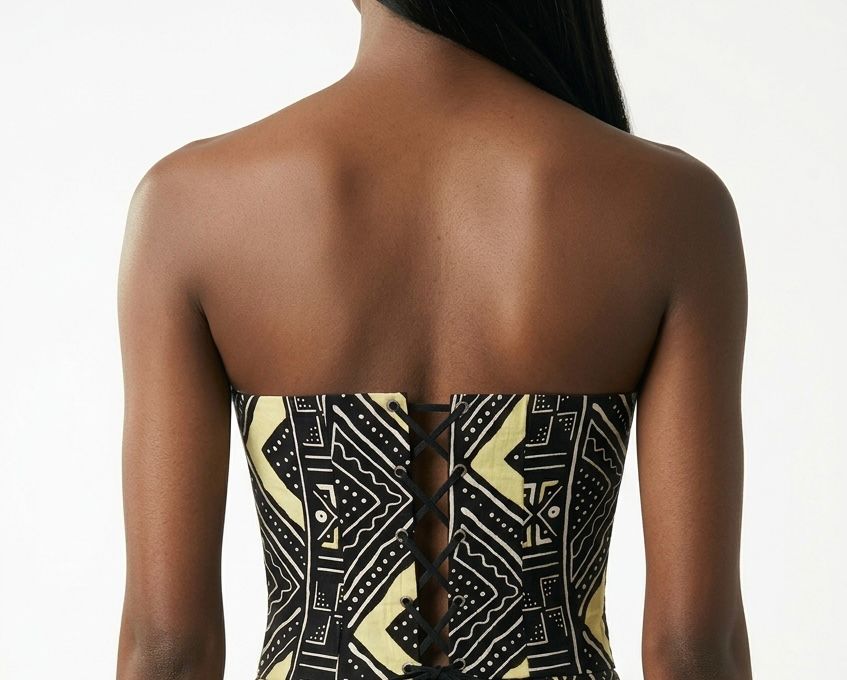Haut Bustier Bogolan Heritage en wax 100% coton