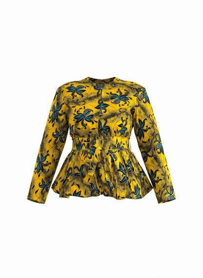 Blouse Péplum Solaire avec ceinture en Wax 100% coton